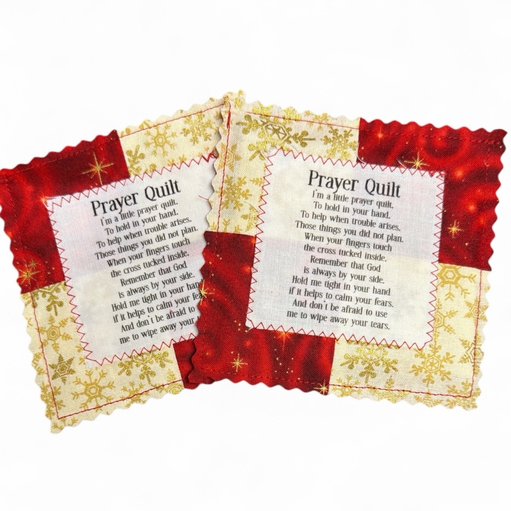 Handcrafted Prayer Quilt Set of 2 with Uplifting Prayer and Wooden Cross Inside